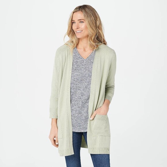 Belle by Kim Gravel Feather Knit 3/4-Sleeve Cardigan A378741 Women XL